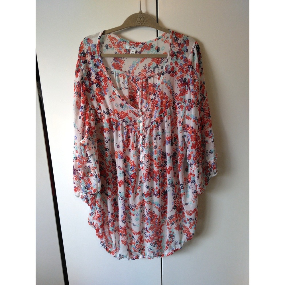 Old Navy Sheer Floral Tunic Top Womens Size 4x Flowy Feminine Boho Cottage